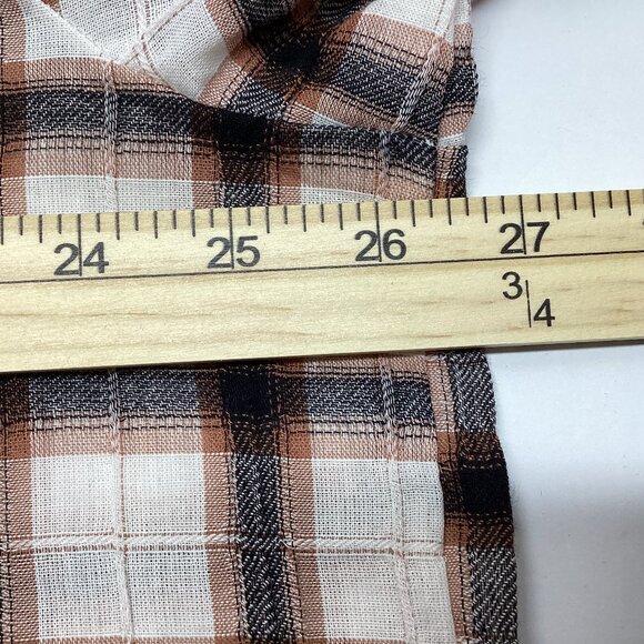 POL MEDIUM BROWN PLAID BUTTON DOWN SHIRT 100% COTTON LIGHTWEIGHT NIP - Picture 7 of 9